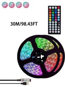 1-30m 5V RGB LED 燈條，16 LEDs/M，智慧 App 控制，適用於婚禮派對、聖誕裝飾、居家客廳臥室照明 - 5050 - 查看 16