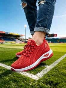 FZY 2026 Spring/Summer New Men's Knitted Breathable Fitness Shoes - Lightweight Cushioning Leisure Running Shoes, Outdoor Multi-Functional Mesh Shoes - Red - View 2