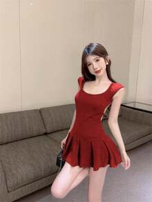Women Midi Dresses - Red - View 3