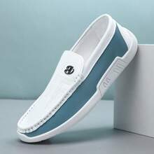 1 Pair Men's Fashion Slip-On Loafers, Solid Color Casual Sports Shoes, Suitable For Daily Outdoor Walking - White Green - View 2
