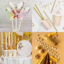 100pcs White & Gold Christmas Paper Straws (Disposable), Multi-Pattern Disposable Straws Suitable For Birthday Parties, Coffee, Cocktails, Weddings, DIY Decorations And Party Supplies - Multicolor - View 7