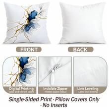 4pcs Blue Marble Floral Pattern Cushion Cover Set, Single-Sided Printed Throw Pillow Covers For Living Room Sofa Bedroom, 40x40cm/45x45cm/50x50cm, Pillow Insert Not Included - Multicolor - View 3