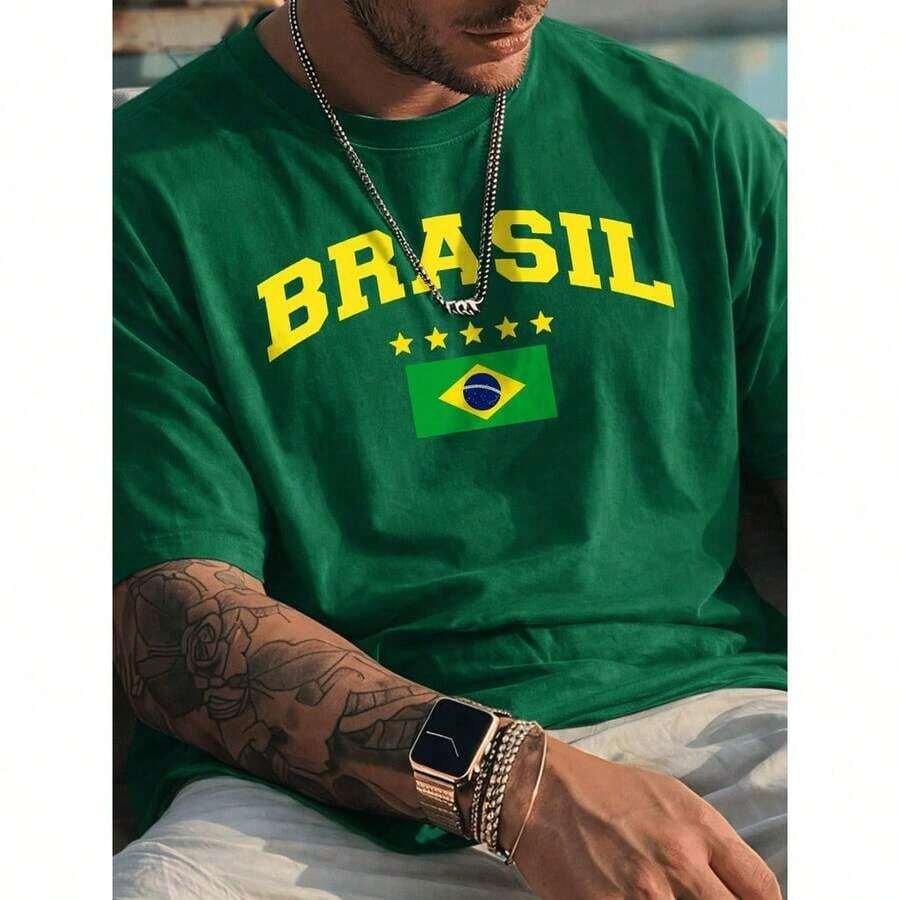Men's T-Shirt/T-Shirt For The 2026 World Cup, Printed With Brazil Rio De Janeiro Logo, 100% Cotton. - 綠色 - 查看 1