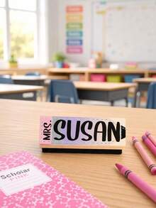 1Pc Personalized Custom Text Wooden Chalkboard Eraser With Name - Cute Desk Organizer For Teachers, Office - Customizable Name Plate Eraser Gift For Teachers, Educators & Office Workers - Multicolor - View 8