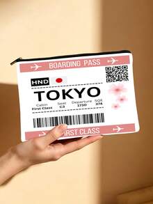 機場代碼印花化妝包、復古登機證拉鍊收納袋、復古旅行行李吊牌化妝整理袋 - 彩色 - 查看 8