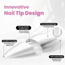 Beetles 512Pcs 16 Sizes Tipex Lite Instant Apex Nail Tips, Short Almond, Pre-Building Pre-Etched Acrylic Tips For Flat And Natural Nail Beds - Tipex Lite-Almond Short 512pcs - 查看 4