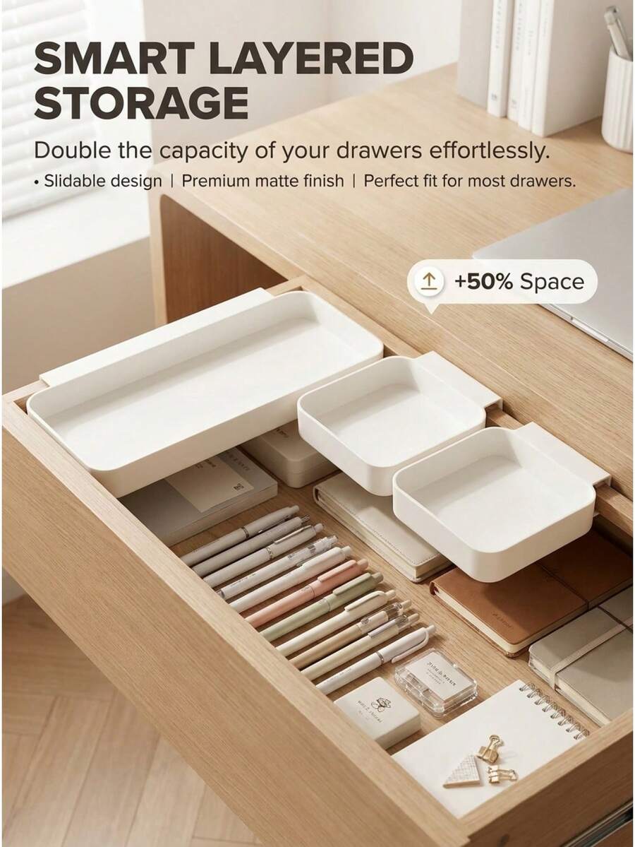 Desk And Drawer Storage Box, Built-In Storage Compartments, Divided Makeup And Skincare Organizer Box, Suitable For Various Size Drawers, Home Desktop And Drawer Organizer