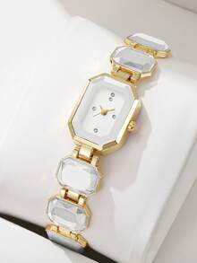 1pc Women's Luxury Crystal Chain Quartz Watch With Rhinestone Dial, Delicate Niche Accessory For Evening Party, Exquisite Gift For Girlfriend (1pc/Set), Watch Box Not Included - White - View 8