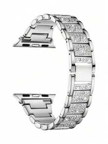 1件闪亮时尚珠宝银色金属表带，男女通用，兼容 38mm 40mm 41mm 42mm 45mm 46mm 49mm，Series 10/9/8/7/6/5/4/3/2/1/SE/Ultra，可调节表带，钻石不锈钢金属表带。 - 銀色 - 查看 14