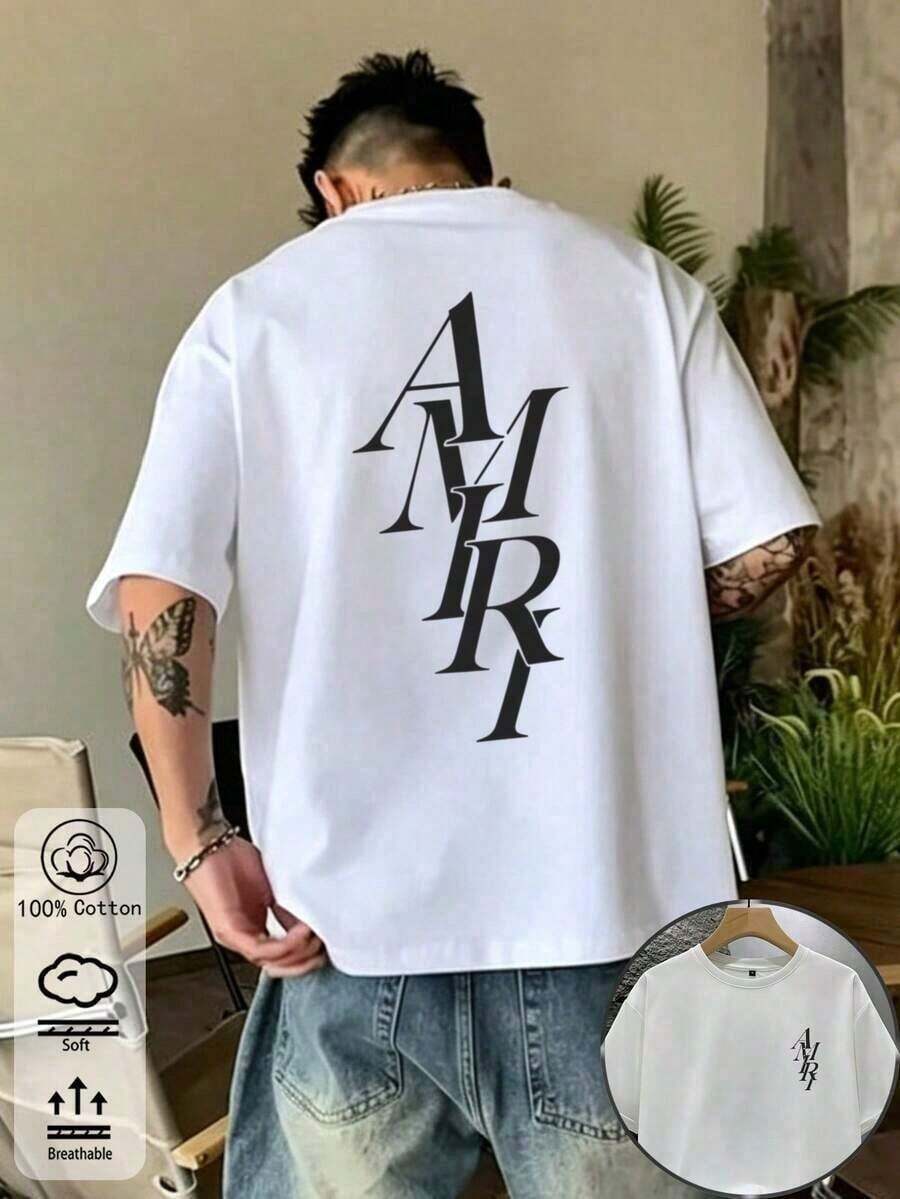 Slim-fit t-shirt för män med urbana tryckta bokstäver, 100% bomull, bekväm och luftig för vardagsbruk, perfekt för olika tillfällen, ett utmärkt presentalternativ. - Vit - Visa 1