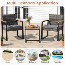 Outdoor Bistro Set Of 3 PE Wicker Patio Furniture Set With Soft Cushion & Side Table 12 Adjustable Feet - Grey - View 3