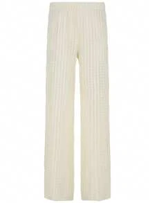 Pantalones de punto estilo casual de vacaciones para playa, pantalones largos básicos minimalistas holgados y transparentes sexy para uso diario en verano - blanquecino - Ver 13