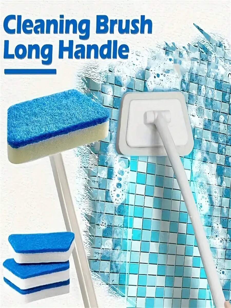 1pc Shower Cleaning Brush With Replaceable Cleaning Heads - Detachable Scrub Brush For Floors And Walls, Suitable For Bathtubs, Tiles, And Glass Surfaces - Versatile Cleaning Tool