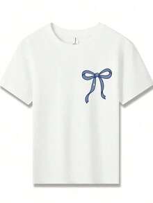 American Honey Kids' Short Sleeve T-Shirt With 4th Of July Cartoon Print, 180g, Soft, Comfortable And Breathable, Suitable For All Seasons, Perfect For Boys And Girls For Everyday Wear, School And Casual Sportswear. An Ideal Crew Neck T-Shirt For Holiday Parties, Gatherings, Outdoor Activities And Travel. - 藍色和黑色 - 查看 2