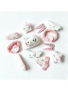 SANRIO 15件套粉色发夹套装，可爱毛绒猫嘴发夹，甜美少女学生卡通猫发夹，KT猫侧边发夹，日式侧边发饰，情人节礼物，KT猫头饰 - 粉紅混色款 - 查看 6