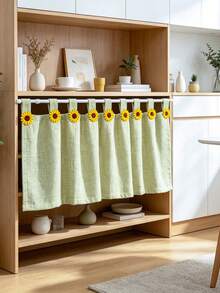 1PC Cute Korean-Style Sunflower Green Short Curtain,Farmhouse Style. Small Window Curtains For Kitchens,Half Curtains For Doors, Cabinet Partitions - Easy To Install (Rod Pocket Process). - Green - View 8
