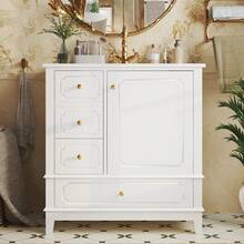 76.5 Cm Bathroom Vanity Unit With Ceramic Basin And Gold Handles – Antibacterial, With Overflow And Ample Storage – White - White - View 1