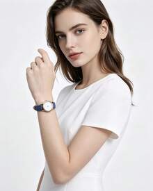 Anne Klein Đồng hồ thời trang nữ chạy bằng pin thạch anh, dây đeo denim màu xanh navy, đồng hồ đeo hàng ngày, quà tặng cho sinh viên/bạn gái/ngày Valentine. - Màu xanh hải quân - Xem 4