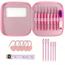 1 Set Crochet Hook Tool Kit, 8 Sizes (2.5-6mm), High-Quality Pink Crochet Hook Tool Set, Includes Pink Faux Leather Storage Bag, Embroidery Bag, Complete Basic Crochet Tools, DIY Crochet And Sweater Making Beginner Kit, Yarn Storage, Perfect Mother's Day Gift, Suitable For Mom And Grandma - C-Multicolor Set - View 2