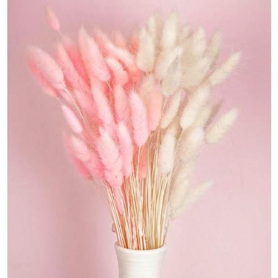 60/120/180/240 Pcs Artificial Rabbit Tail Grass, Artificial Rabbit Tail Grass Stems For Home Decor, Wedding Decor, Party Decor, DIY Crafts, Photography Props, Theme Decor - Light Pink and White Rabbit Tail Grass - View 1