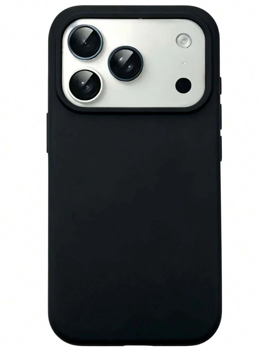 Minimalist, Solid-Color Matte Phone Case With A Large "Candy-Style" Cutout; Creative And Shockproof; Compatible With IPhone 11, 12, 13, 14, 15, 16 Plus, 13 Pro Max, XR, 16, 14 Plus, 14 Pro Max, 13 Pro, Mini, 17 Pro Max, 16 Pro Max, And Other Models. - Black - View 1