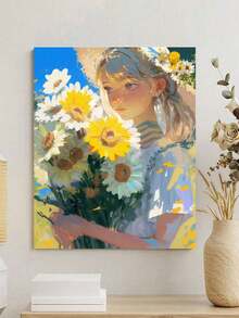 一套“花与女孩”DIY数码油画套装，成人艺术工艺品，无框油画套装，适用于卧室装饰和墙面艺术装饰，无需绘画基础，简单有趣的绘画方法，实现您的绘画梦想，沉浸在缤纷多彩的世界中，每一笔都是自我表达，为生活增添浪漫气息，是馈赠亲朋好友的最佳礼物，节日礼物，40*50厘米 - 多色 - 查看 4