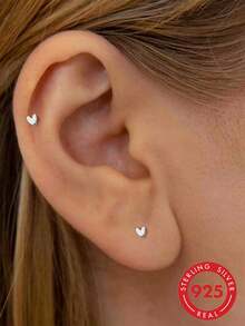 925 Sterling Silver Studs Earrings For Women Tiny Heart Stud Earrings Hypoallergenic Silver Stud Earrings Dainty Earrings For Women Jewelry Gifts - Silver - View 9