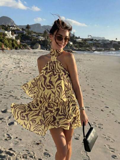 HoloChill Women's Casual Sleeveless Spaghetti Strap A-Line Mini Dress, Layered Leopard Print, Perfect Summer Dress For Outings, Elegant Party Dress, Beach Dress, Wedding Guest Dress, Birthday Dress, Vacation Dress