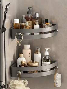 Estantería triangular de esquina, estante de esquina para ducha de baño, estante de almacenamiento montado en la pared, estante organizador de cocina, estante de almacenamiento de baño, diseño con orificio de drenaje, gabinete de esquina interior, estante de almacenamiento de artículos de tocador & cosméticos, decoración del hogar, accesorios de decoración de baño - Multicolor - Ver 3
