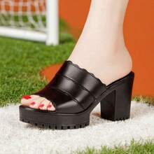 Summer New Thick Heel Sandals Open Toe Fashion High Heel Platform Comfortable Plus Size Women Shoes - Black - View 4