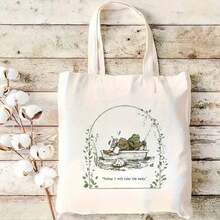 Envío gratis, entrega local enéxico. Entrega en 4 días. SapoYSapoVintageLiteraryHandbagBag-TodayIAmGoingToSeeItLiveAnEasyLifeAppointment,DurablePolyesterCanvasReusableGrocery StoreAndTravelBag15. 7X13. pulgadasMujeresHombroBolsaPerfectoRegaloParaLibroAmantes,InformalHombroBolsa |   Bolsa de Mano con Frases Inspiradoras |   Bolsa de Lona Ilustrada - Blanco - Ver 4