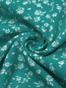 de gasa con cintura alta y línea A con estampado floral diminuto para mujer, atuendo casual para exteriores y vacaciones - verde menta - Ver 4