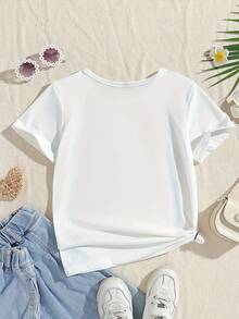 A Short-Sleeved T-Shirt For Girls Featuring A Silhouette Design Of A Father And Daughter Holding Hands. It Is Soft And Skin-Friendly, With A Stylish Design And Exquisite Craftsmanship, Suitable For Both Casual And Sporty Occasions. - 黑色 - 查看 2
