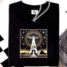 Camiseta con Gráfico de la Pirámide de los OVNI de Egipto y el Cielo Nocturno. jpg220g Camiseta de Algodón para Hombre - Camiseta de Uso General de Peso Pesado - Adecuada para todas las personas, ya sean mujeres o hombres. Tejido duradero de alta calidad, adecuado para todas las estaciones, suave al tacto pero diseñado para durar. Camisetas transpirables para mujer. en atuendo de otoño. S para woM. en vaC. Conjunto de ropa deportiva. S woM. con un disfraz de Halloween - Negro - Ver 7