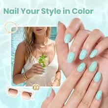 Beetles Mint Green Nail Polish - Jelly Mint, Seafoam Light Blue Green Nail Polish Quick Dry Shiny Long-Lasting Summer Nails Art Effect For Summer Salon - Jelly Mint - 查看 3