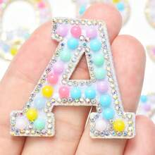 26pcs Macaron Color Pearl Adhesive Letters, Self-Adhesive Pearl & Rhinestone Alphabet Patches, Widely Applicable - Iron-On Letters Suitable For Clothes, Bags, Hats & More, Can Be Used For Repair, Decoration And Various DIY Crafts - Multicolor - View 5