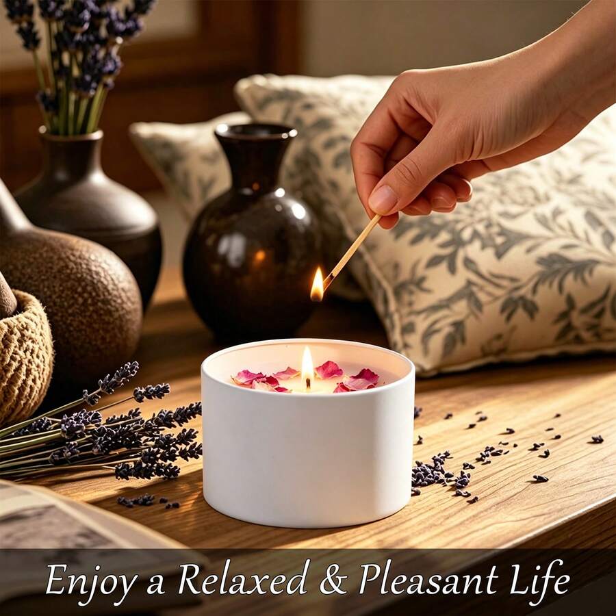 HIZTGHC 52pcs/12sets White Candle Jars With Wicks And Stickers, 4oz White Matte Candle Jars With Wood Grain Lids, Suitable For Candle Making, DIY Crafts, Home Decor, Storage Containers, Includes 12 Empty Jars And 40 Candle Making Accessories - 52pcs/12 Sets - View 1