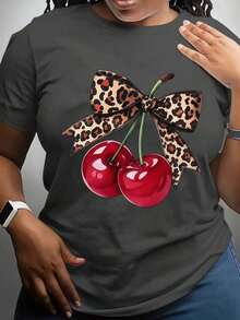 Women's Blouses, Casual Blouses For Ladies, Women's T-Shirts, Casual Blouses For Ladies. New Short-Sleeved Round-Neck T-Shirt For Women, Spring-Summer Design, Perfectly Combines A Modern And Minimalist Leopard Print With A Cherry Print, Breathable And Sweat-Absorbing. Direct Shipping From Our Local Warehouse, Couples' Style, Ideal For Wearing As A Couple. FWAJ - 深灰色 - 查看 3