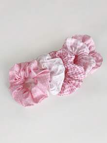 5pcs/Set Cute Pink Hair Scrunchies, Sweet Ponytail Holders, Minimalist Elegant Hair Ties For Girl - Pink - View 6