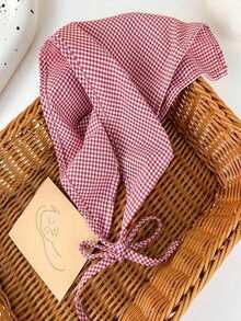 1pc Women's Fresh Gingham Check French Countryside Style Sun Protection Bandana Headband For Summer Boho Hair Scarf, Headscarf Fall Winter Hair Band Hair Accessories For Women For Vacation Outfits Woman - Ren kẻ caro đỏ - Xem 1