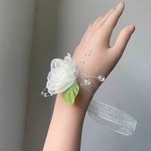 1件象牙色腕花，伴娘手镯花，优雅婚礼装饰，新娘派对配饰 - 米色 - 查看 4