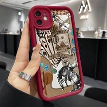 Pop Poker Cowboy Pattern Phone Case For 16 Pro Max 15 Plus 14 13 12 11 XR XS - Shockproof Silicone Bumper With Drop Protection And Soft Cover - 酒紅 - 查看 8
