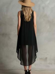 Vestido holgado casual de chifón sin mangas con cuello en V y largo medio, un vestido de vacaciones casual elegante, cómodo, elegante y versátil, adecuado para vacaciones de ocio, fiestas de fin de semana y viajes festivos, un elegante vestido para ocasiones especiales - amarillo ganso - Ver 6