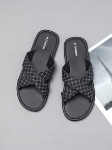 HISQIM Men's Cross Strap Sandals - Comfortable Slippers Suitable For Beach, Swimming Pool And Indoor Leisure; Fashion Flat Sandals - Black - View 4