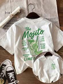Women's Crew Neck Print T-Shirt | Casual, Vintage-Style Summer Top With A Mojito And Lemon Graphic Design, Short Sleeves, Women's Summer Outfit. - White - View 6