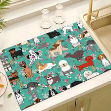 1pc Animal Pattern Printed Absorbent Dish Drying Mat, Home Decor, Suitable For Espresso Machine Countertop, Sink Drain Mat, Soft Faucet Pad, Bathroom Cup Mat, Kitchen & Bathroom Accessories - Multicolor - View 3
