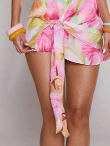 Vestido con escote halter, cuello en V, estampado floral, detalle de drapeado, ajuste holgado. Elegante, lindo,, bohemio, para primavera, verano, vacaciones, bodas, fiestas en la playa, festivales y talla. - Verde - Ver 4
