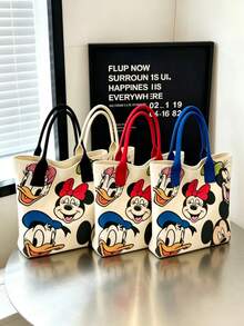 Disney Mickey Mouse Shoulder Bag, Mickey Minnie Canvas Tote Bag, Princess Style, High-Quality Cute Cartoon Shoulder Tote Bag, Large Capacity Lightweight Versatile Handbag. Made Of Soft And Durable Canvas Material, Comfortable And Sturdy, Fashionable Fresh Campus Style, Suitable For School, Commuting, Shopping, Laptop Bag, Laptop Case, School Handbag, Stationery Storage, Girls Backpack, Canvas Bag - Multicolor - View 10