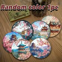 2D FLAT 6pcs/Set Japanese Cherry Blossom & Landscape Wooden Coasters - 10cm, 3/5mm Thick, Perfect For Tea, Coffee & Beverages - Ideal Home Decor Housewarming Gift, Decorate Bedroom, Living Room, Kitchen, Garden, Office, Gift For Parents & Friends, Available In 1 Set, 2 Sets Or 31 Sets, Father's Day Gift - Multicolor - View 11