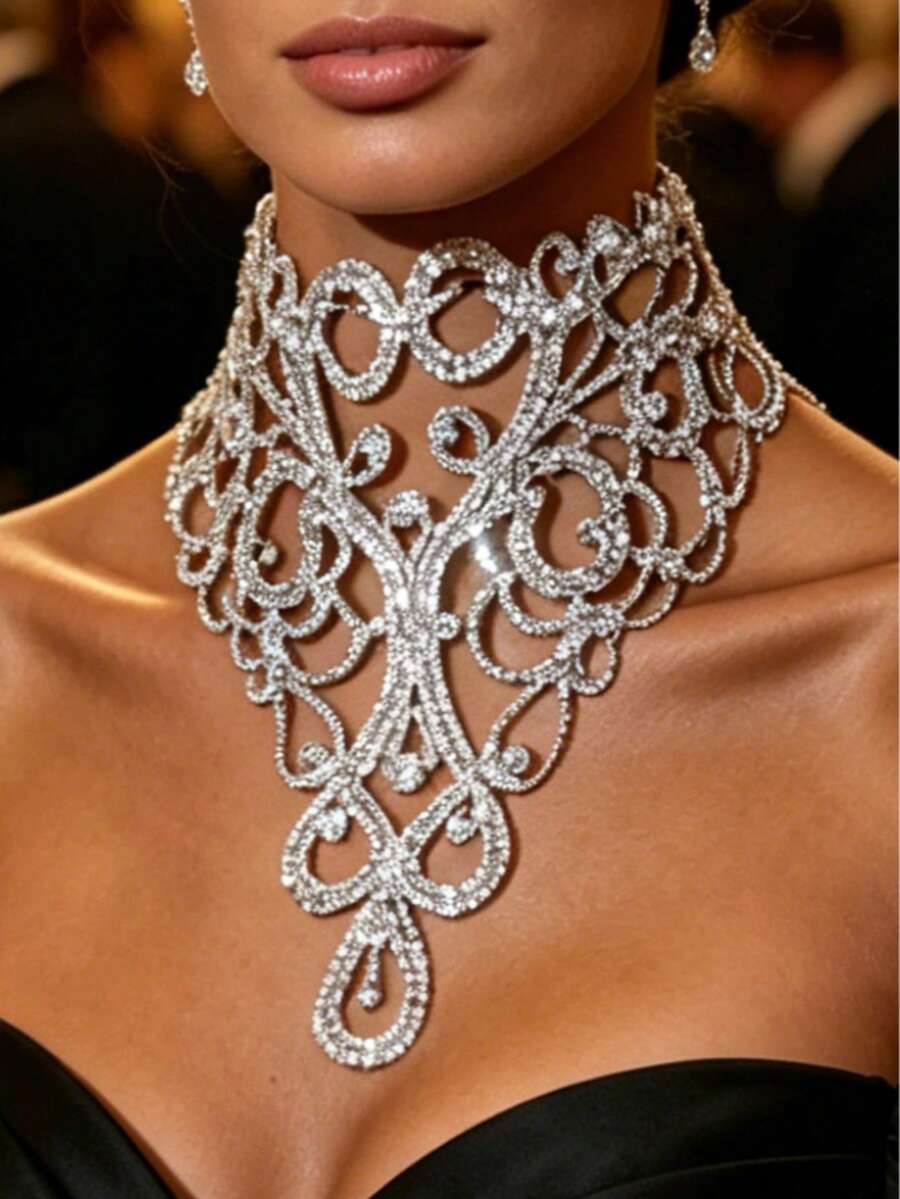 Fashionable Personalized Crystal Necklace, Embedded Wedding Dress Accessory, Shiny Applique Clothing Decoration - Silver - View 1